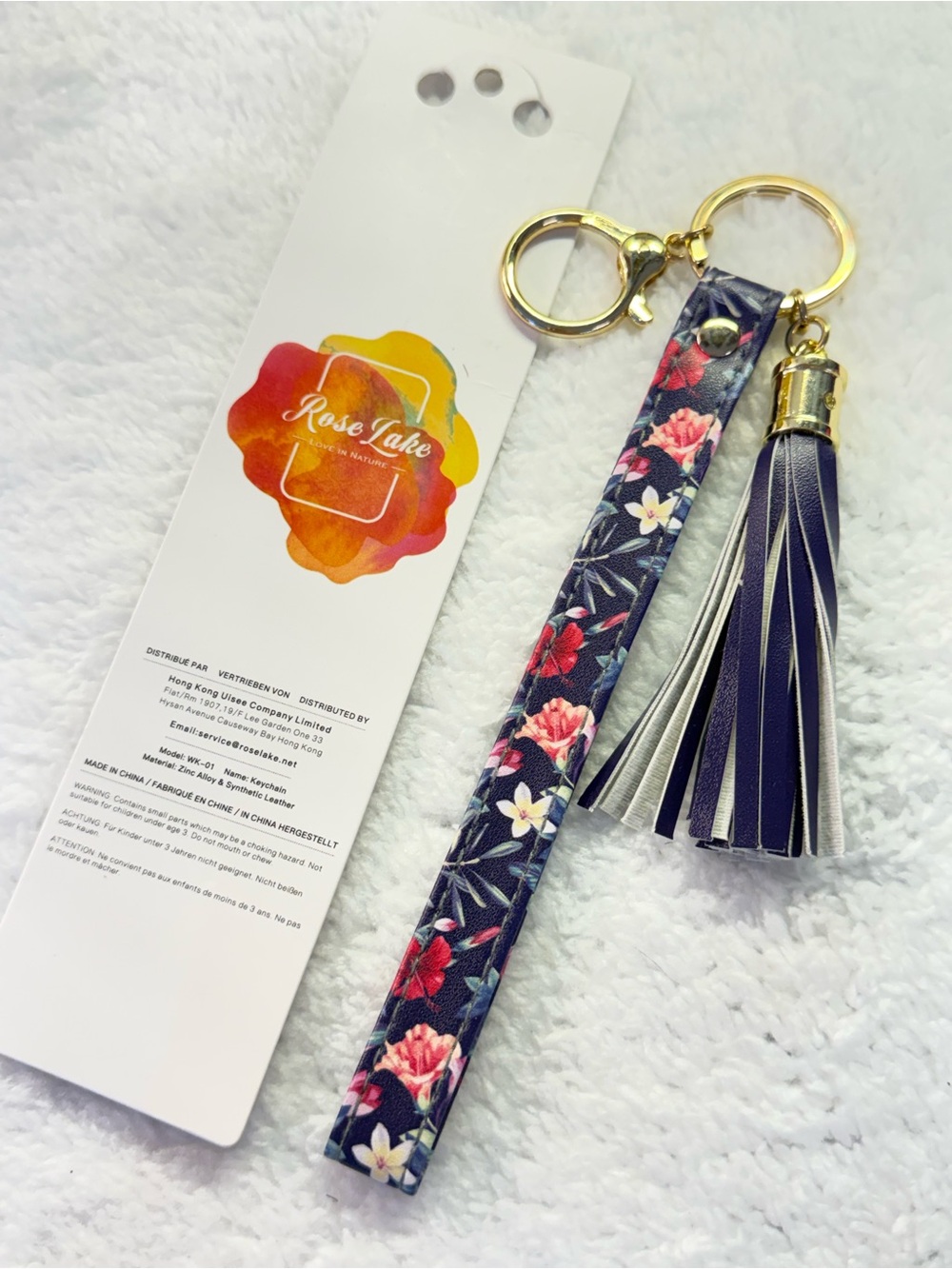 Rose Lake - Navy Floral Wristlet Keychain with Tassel - NWT